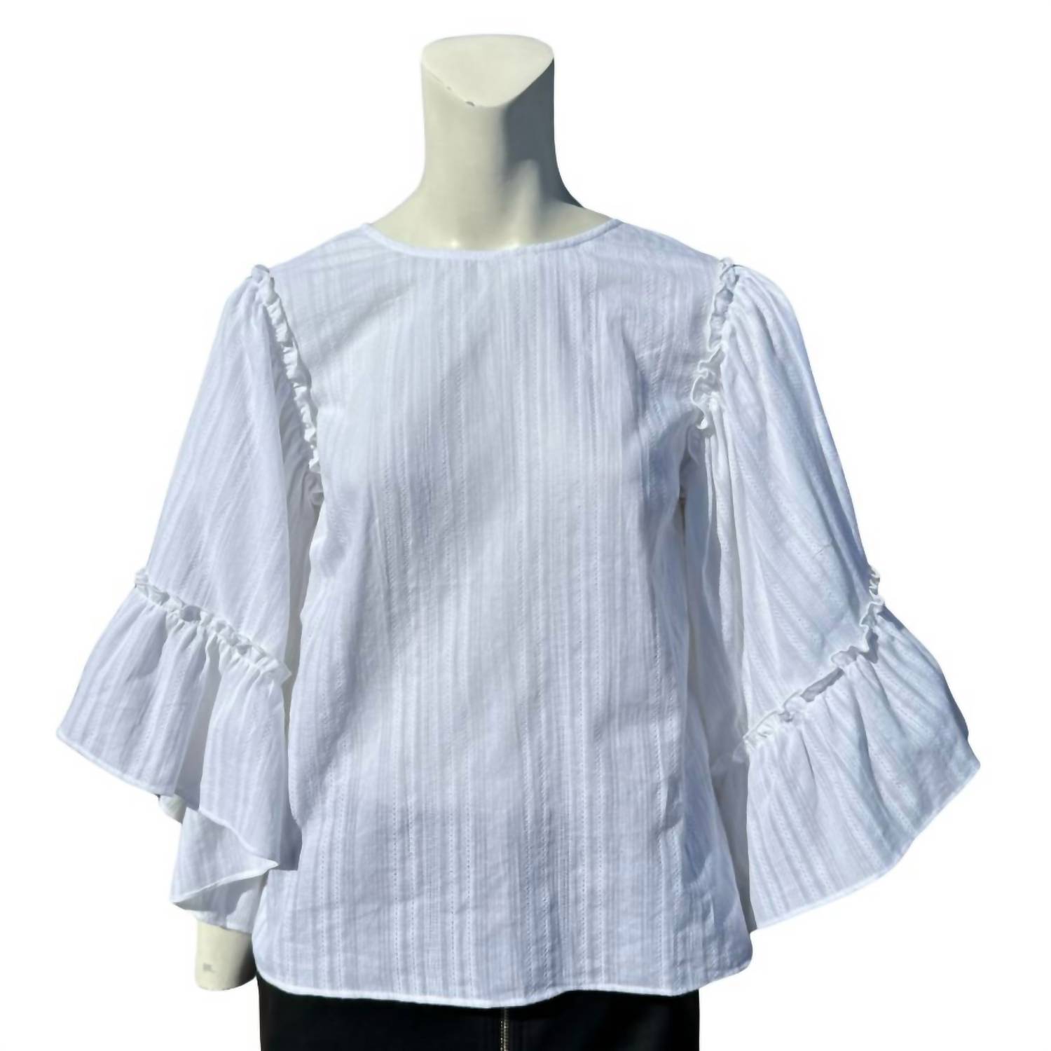 New English Factory Ruffle Sleeve Top In White